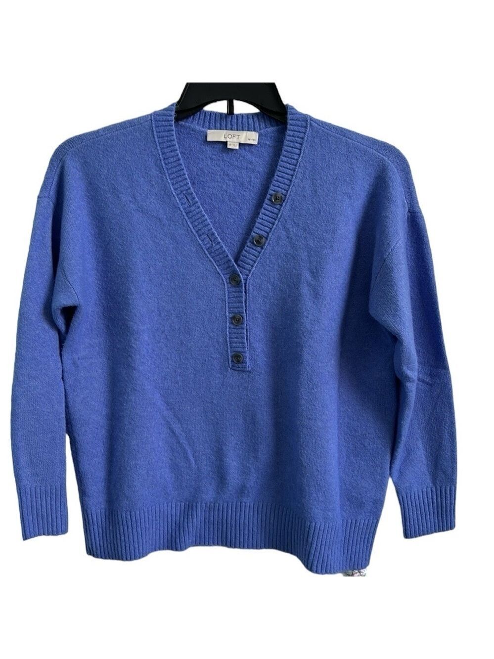 Loft Periwinkle Knit V Neck Sweater Size MP - Picture 10 of 12